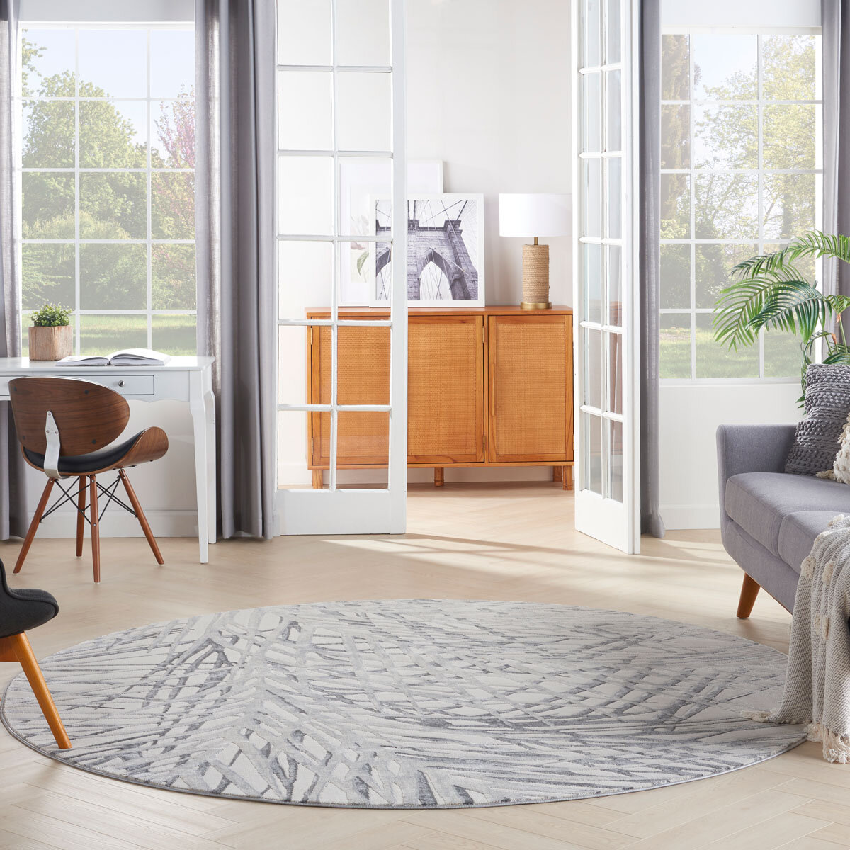 Rustic Textures Ivory & Grey Circle Rug