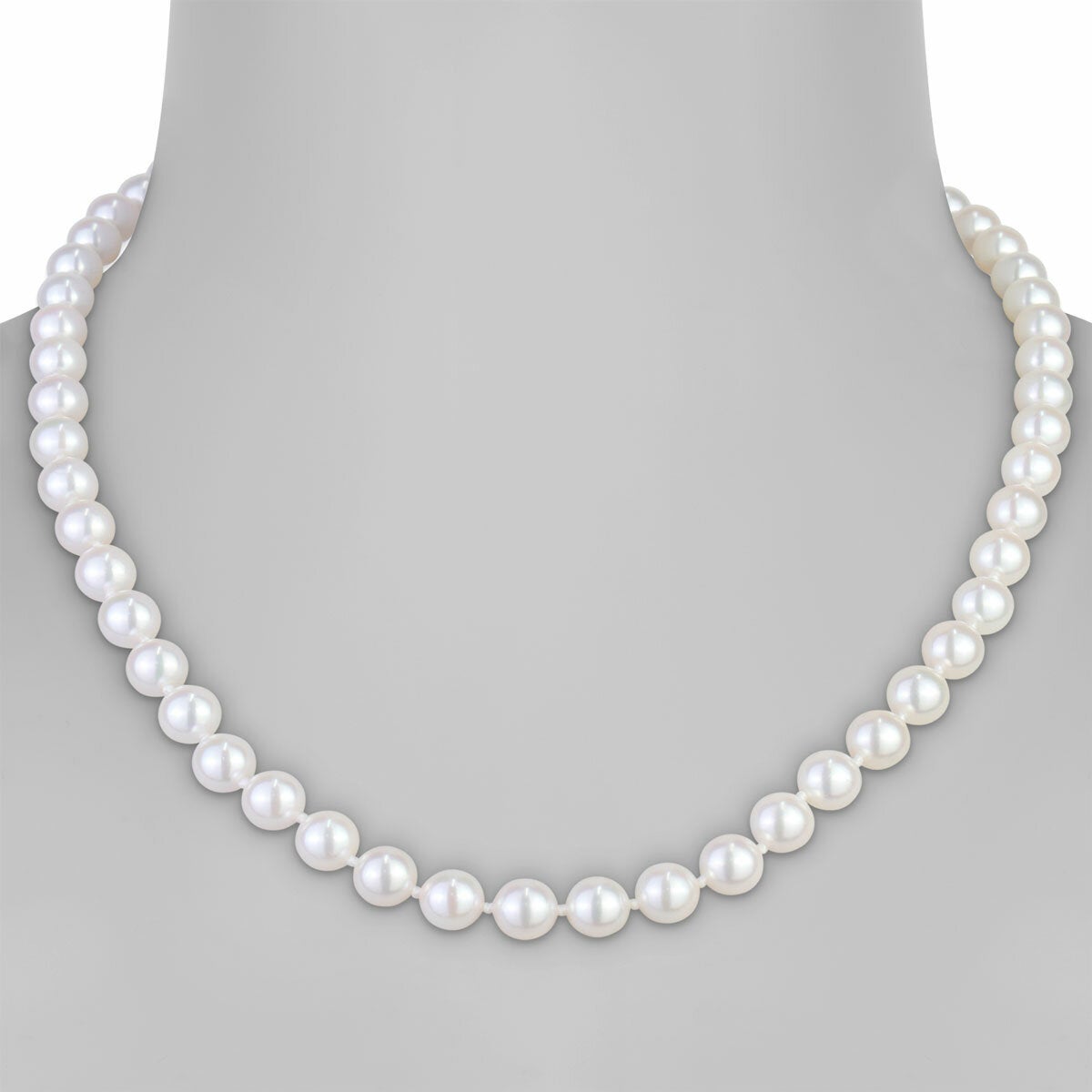 7-7.5mm Akoya White Necklace, 14ct Yellow Gold