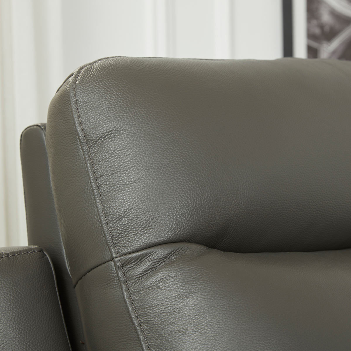 Close up stitch detail of Kuka Leather Power Armchair