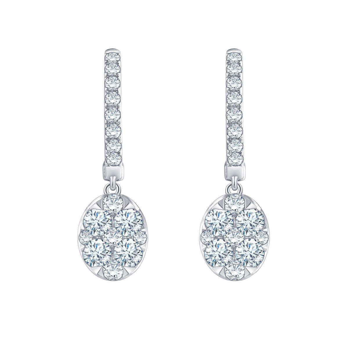 1ctw Oval Dangling Diamond Earrings, 14k White Gold