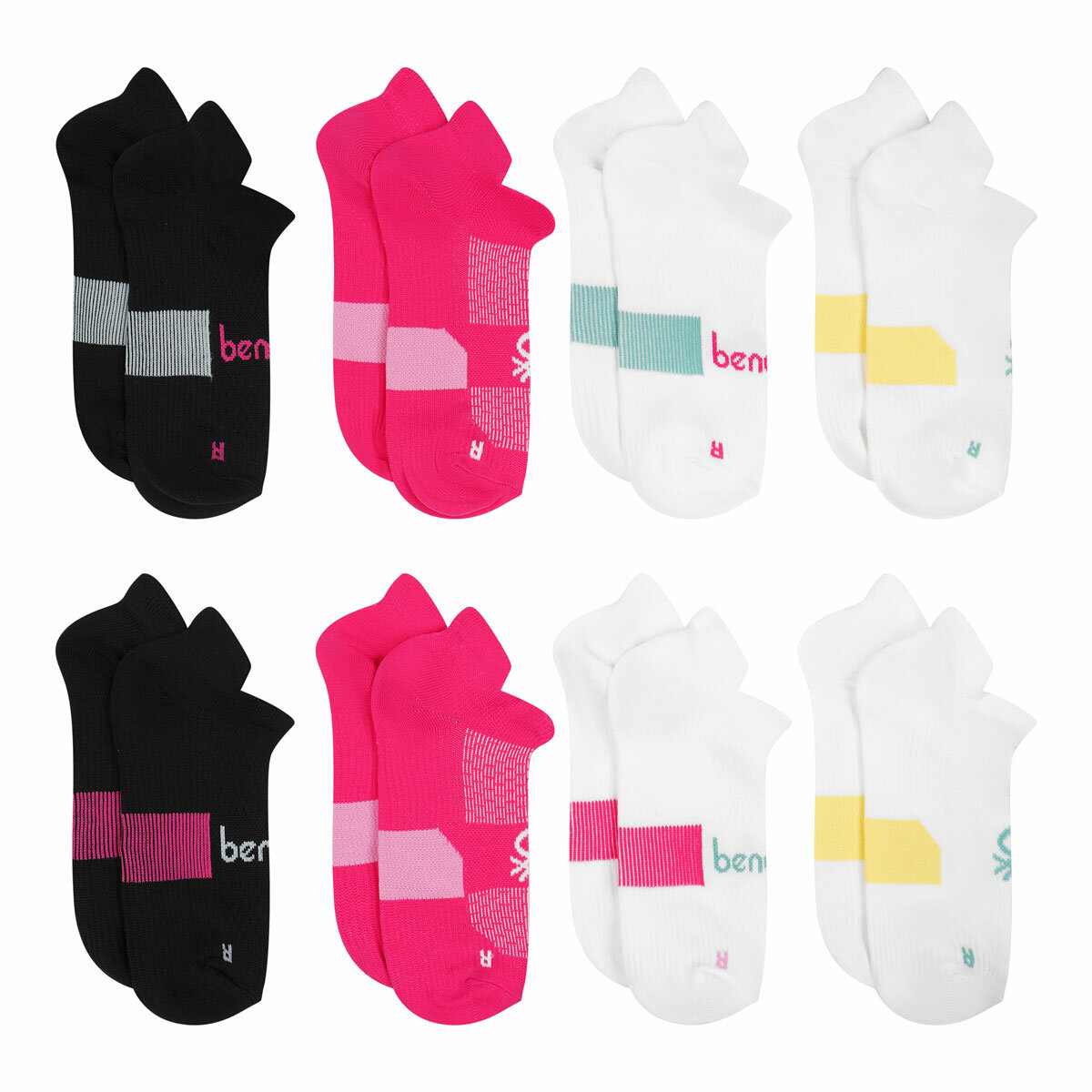 United Colors of Benetton Ladies Trainer Sock 8 Pack in Pink