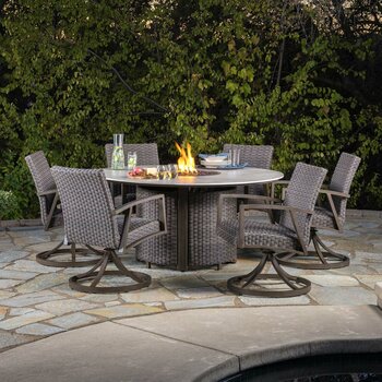 SunVilla Sarasota 7 Piece Low Wicker Dining Fire Set + Cover