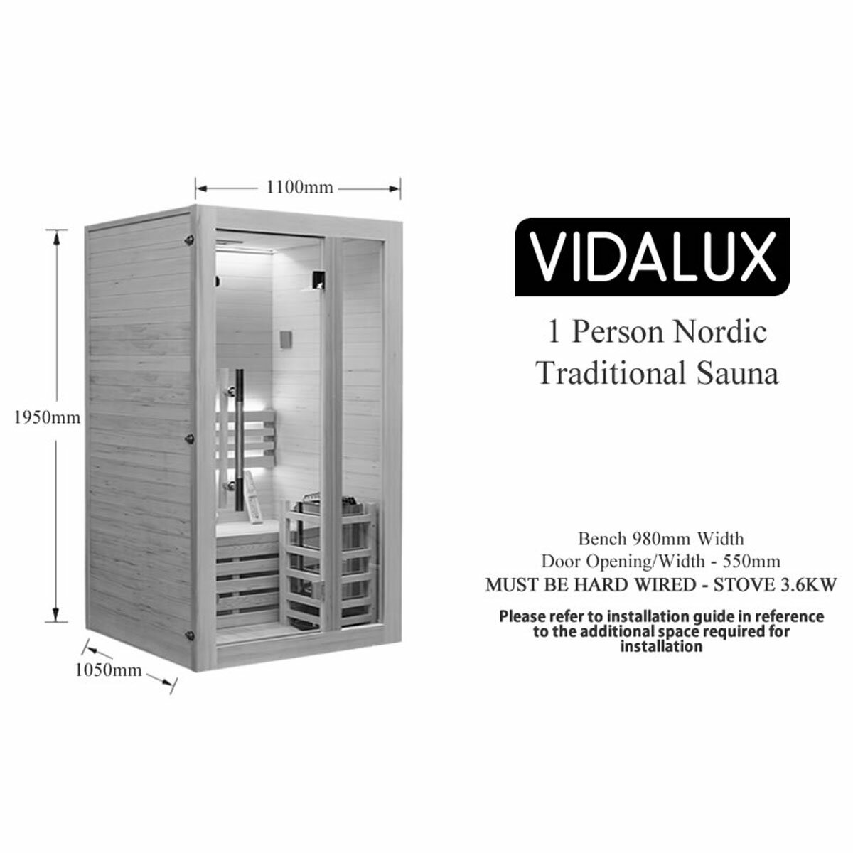 Vidalux Nordic Traditional 1 Person Indoor Sauna