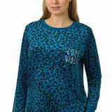 Jane & Bleecker Women's Silky Plush Pyjama Set in Teal Animal Jane & Bleecker Women's Silky Plush Pyjama Set in Teal Animal