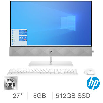 HP Pavilion, Intel Core i7, 8GB RAM, 512GB SSD, 27 Inch, All in One Desktop PC, 27-d0014na