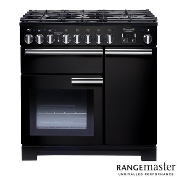 Rangemaster PDL90DFFGB/C, Professional Deluxe 90cm Dual Fuel Range Cooker, A Rated in Black
