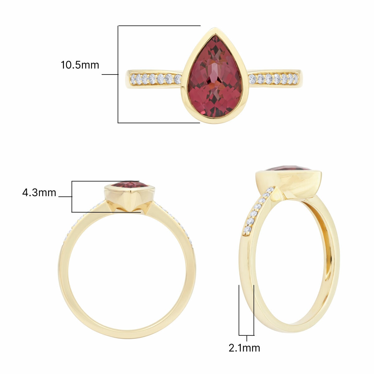 Pear Cut Garnet & 0.09ctw Diamond Ring, 18ct Yellow Gold