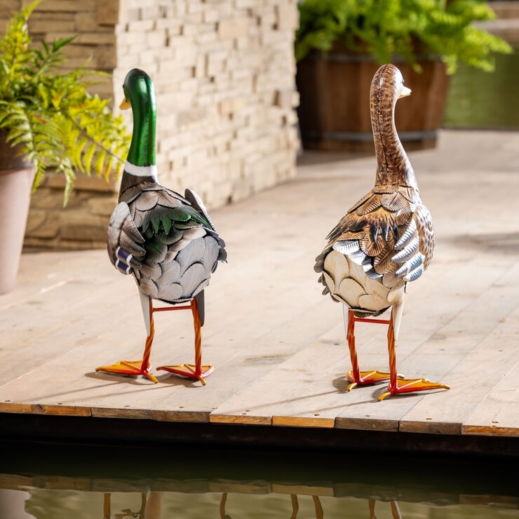 Metal Mallard Duck Statues, Set of 2