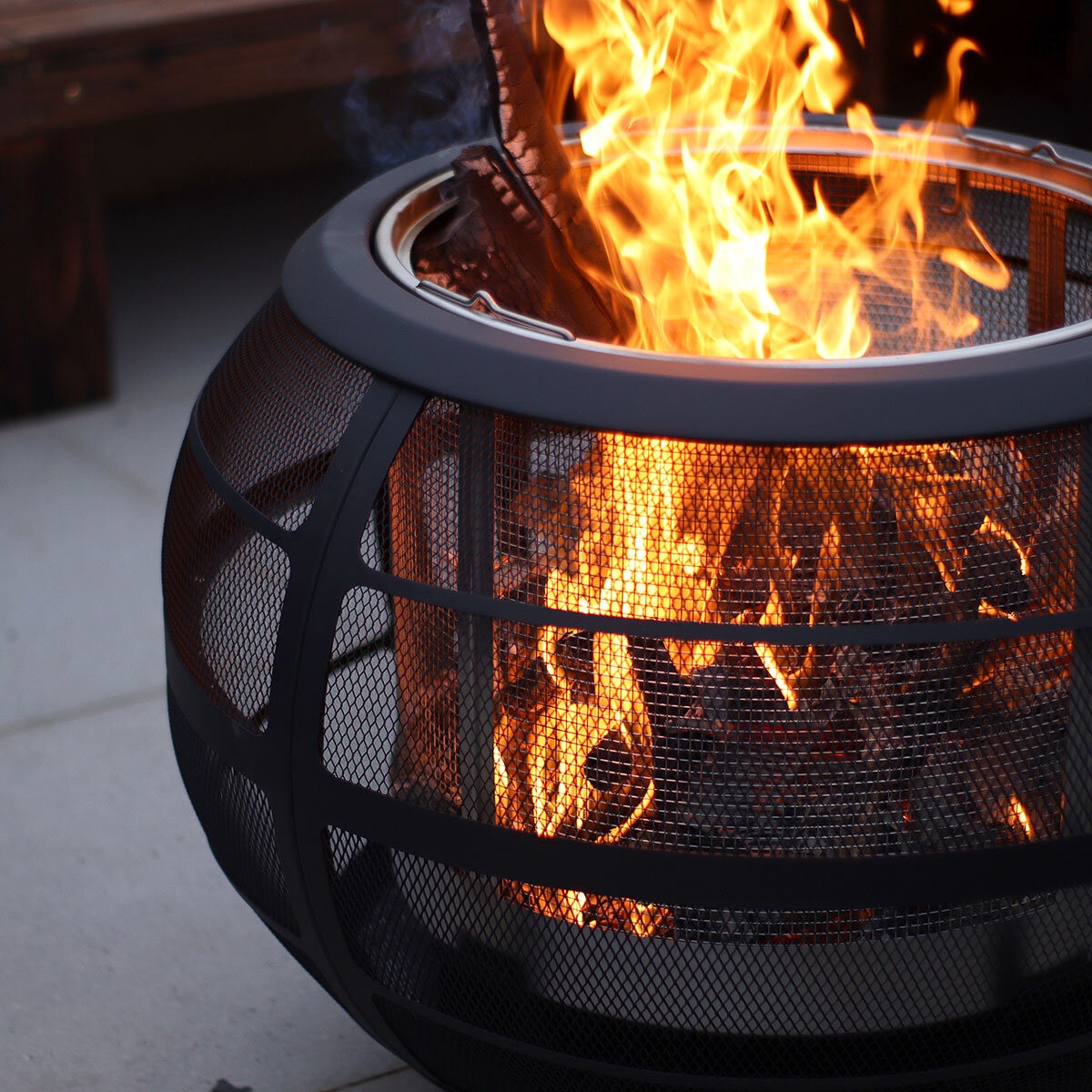 Includes 360 degree steel mesh, stainless steel mesh firebowl & stainless steel spark guard.