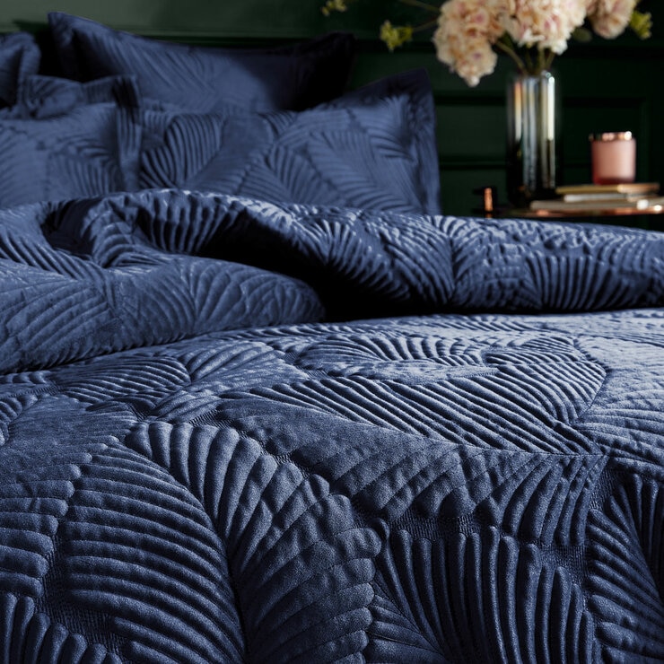 Paoletti Palmeria Velvet Navy Duvet Cover Set in 3 Sizes Paoletti Palmeria Velvet Navy Duvet Cover Set in 3 Sizes