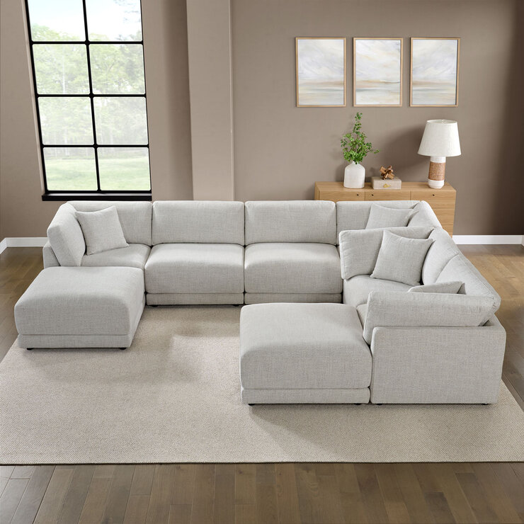 Light Grey Sofa 4pc Long by 2pc Wide with Ottomans