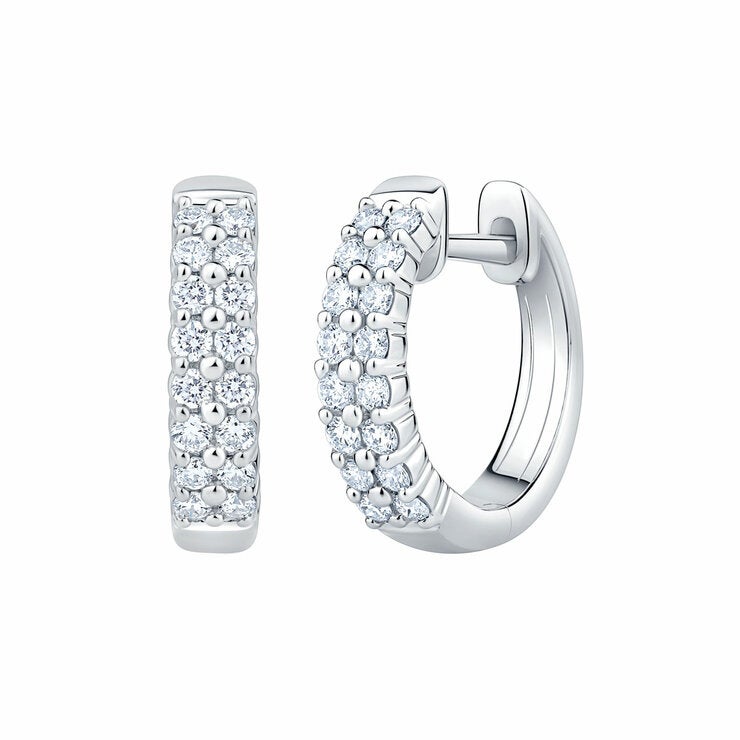 0.30ctw Round Brilliant Cut Diamond Double Row Hoop Earrings, 14ct White Gold 0.30ctw Round Brilliant Cut Diamond Double Row Hoop Earrings, 14ct White Gold