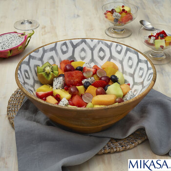 Mikasa Home Enamel & Mango Wood Salad Bowl in 2 patterns