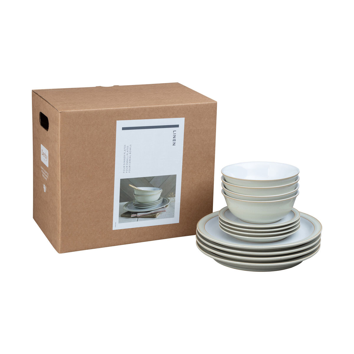 Denby Stoneware 12 Piece Dinnerware Set, Linen