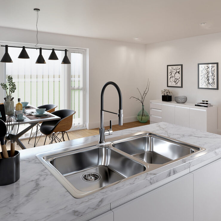 Lifestyle image of tap in kitchen setting Lifestyle image of tap in kitchen setting