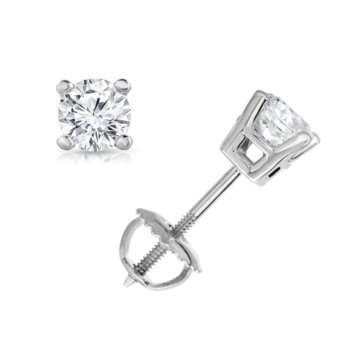 0.70ctw Round Brilliant Cut Diamond Solitaire Stud Earrings, 18ct White Gold
