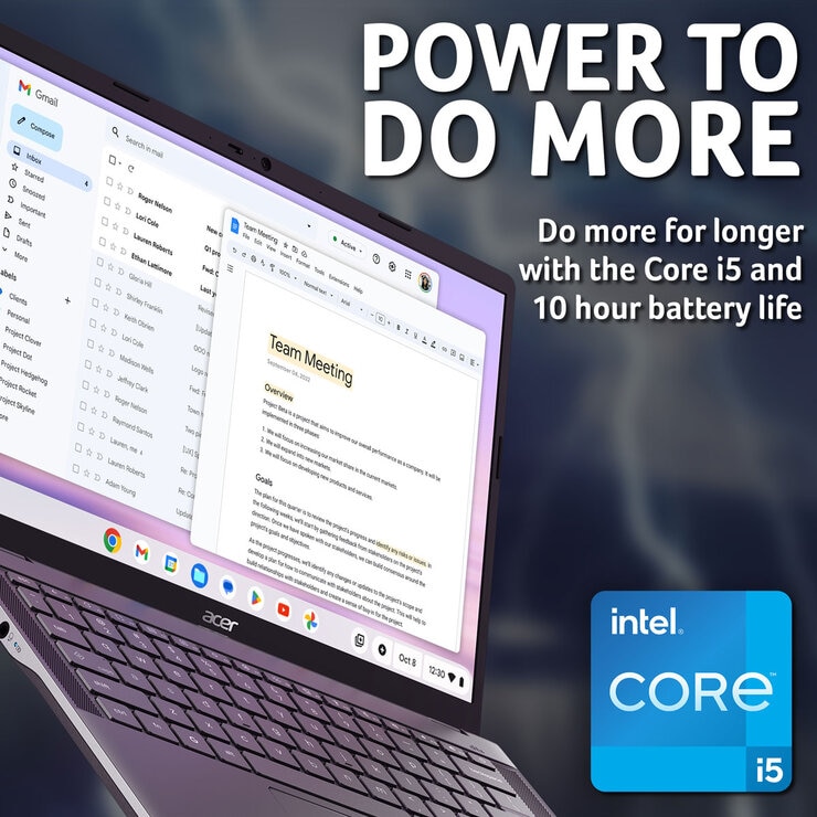 Acer Chromebook Plus 514, Intel Core i5, 8GB RAM, 256GB SSD, 14 Inch Laptop, NX.J5XEK.005