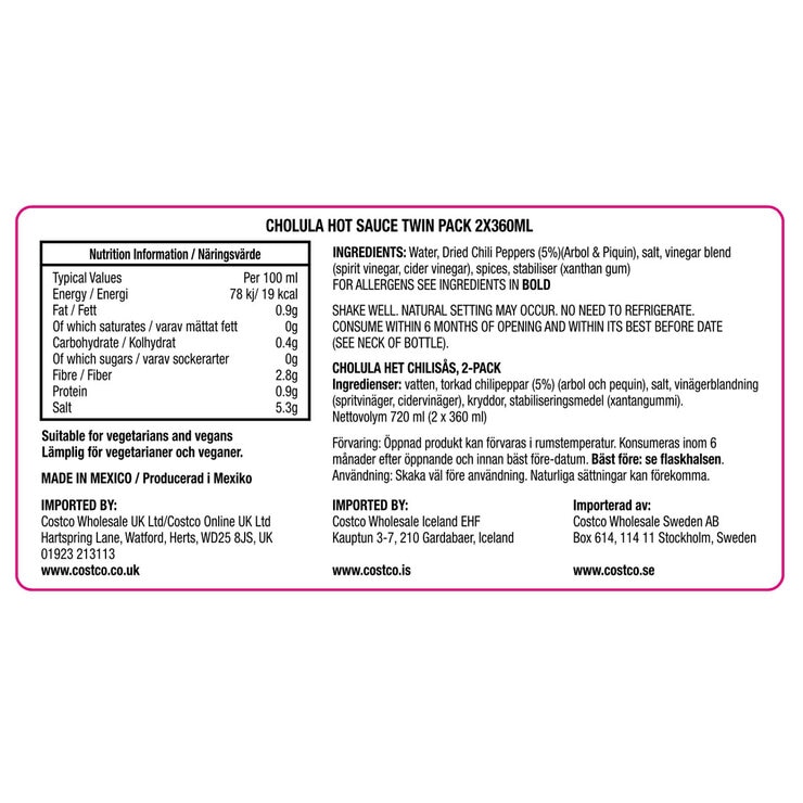 Cholula Original Hot Sauce, 2 x 360ml