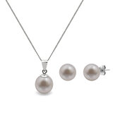 Cultured Freshwater 8.5-9mm Grey Pearl Pendant and Stud Earring Set, 18ct White Gold
