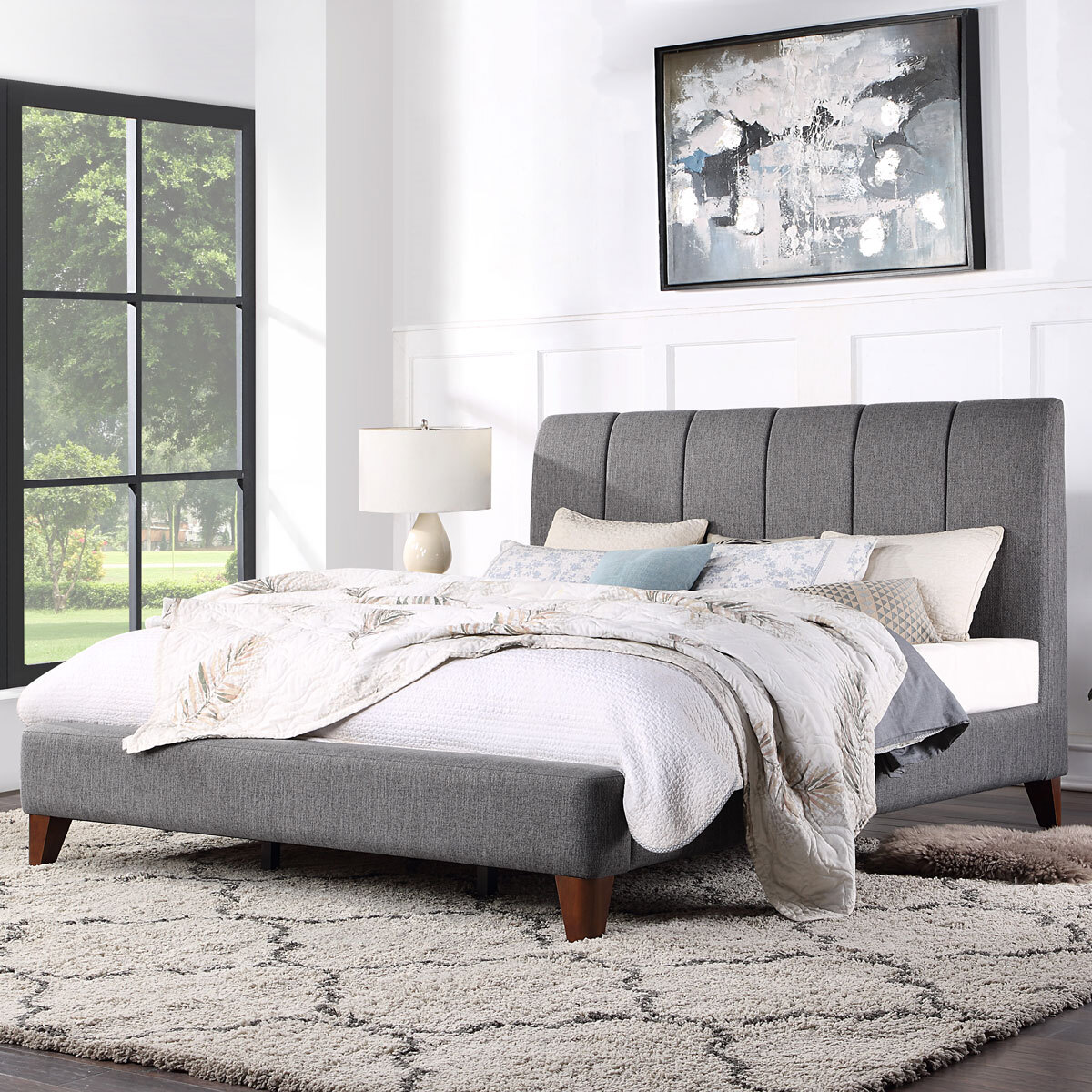 Northridge Home Grey Upholstered Bed, Grey Tufted Headboard King Size Bed