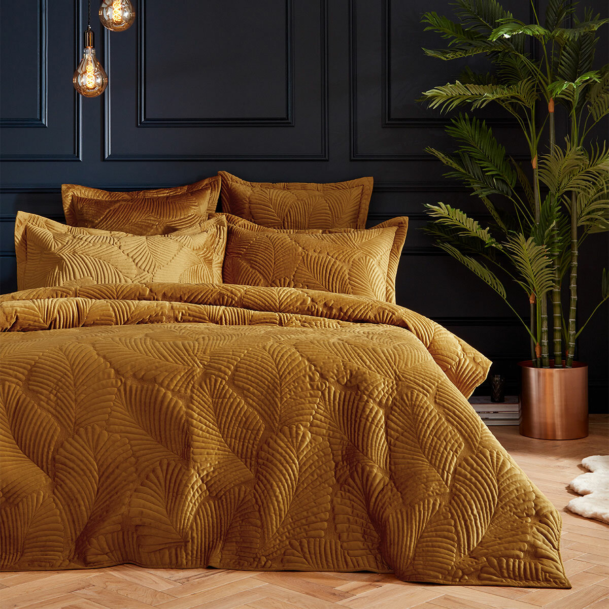 Paoletti Palmeria Velvet Gold Duvet Cover Set in 3 Sizes
