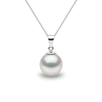 10-10.5mm Cultured Freshwater White Pearl Pendant, 18ct White Gold