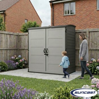 Suncast 5ft 8" x 3ft 6" (1.7 x 1.1m) 3,000 Litre Vertical Storage Shed with Shelves and Tool Hooks