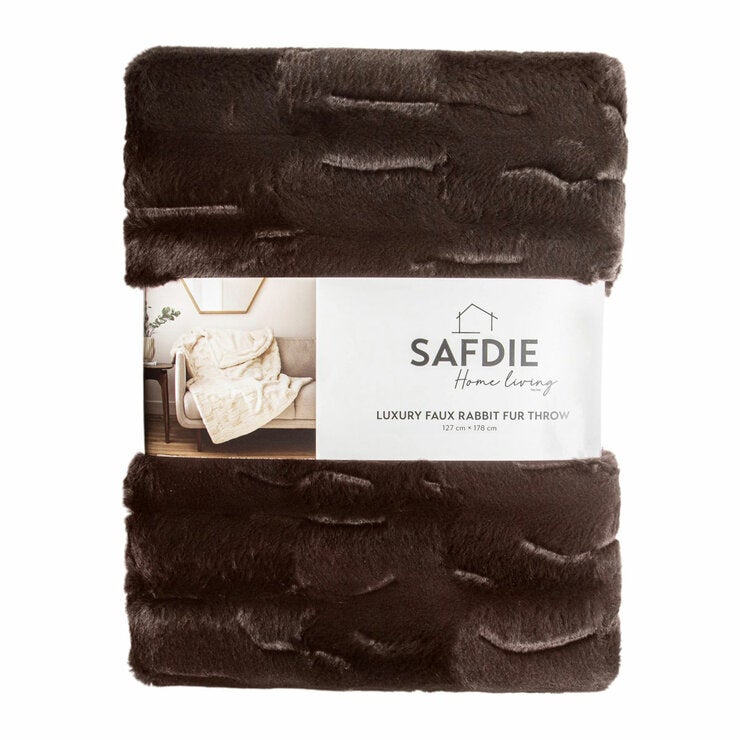 Safdie Luxury Faux Rabbit Fur Brown Throw, 127 x 178 cm