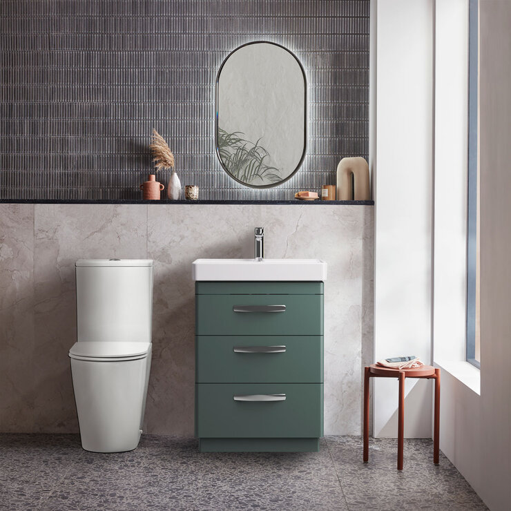 Tavistock Curve 60.0 cm 3 Drawer Floor Mounted Vanity Unit in Green