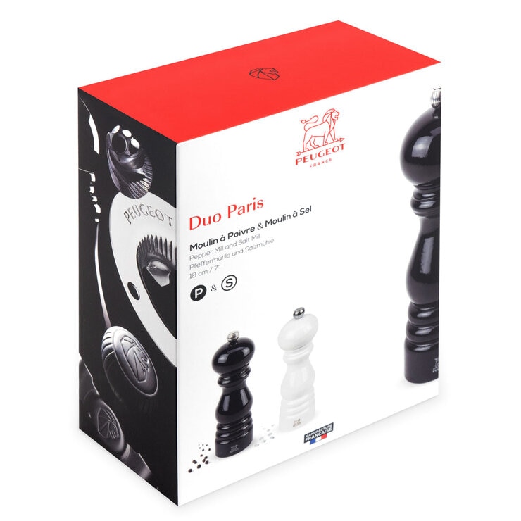 Peugeot Paris Duo Salt & Pepper Mill Set, 18cm in Black & White