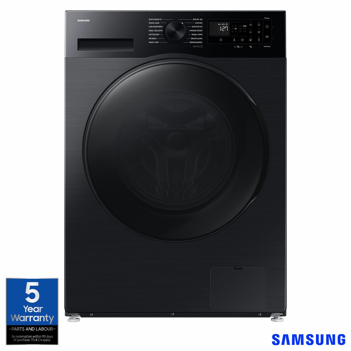 Samsung Series 5 AI Energy WD90DG5B15BBEU 9kg / 6kg Smart Washer Dryer, Black Samsung Series 5 AI Energy WD90DG5B15BBEU 9kg / 6kg Smart Washer Dryer, Black