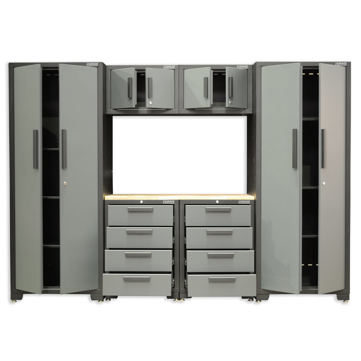 Image of cabinet front facing on white background with door open