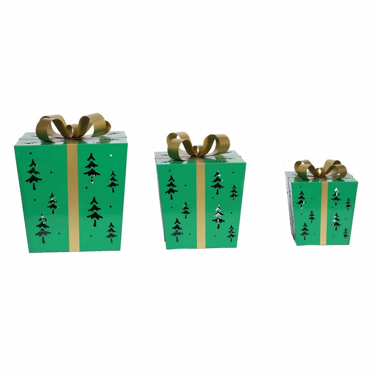 Metal Gift Boxes with LED Lights - Set of 3