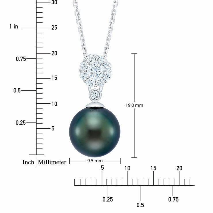 9-10mm Tahitian Pearl & 0.30ct Diamond Pendant, 14ct White Gold 9-10mm Tahitian Pearl & 0.30ct Diamond Pendant, 14ct White Gold