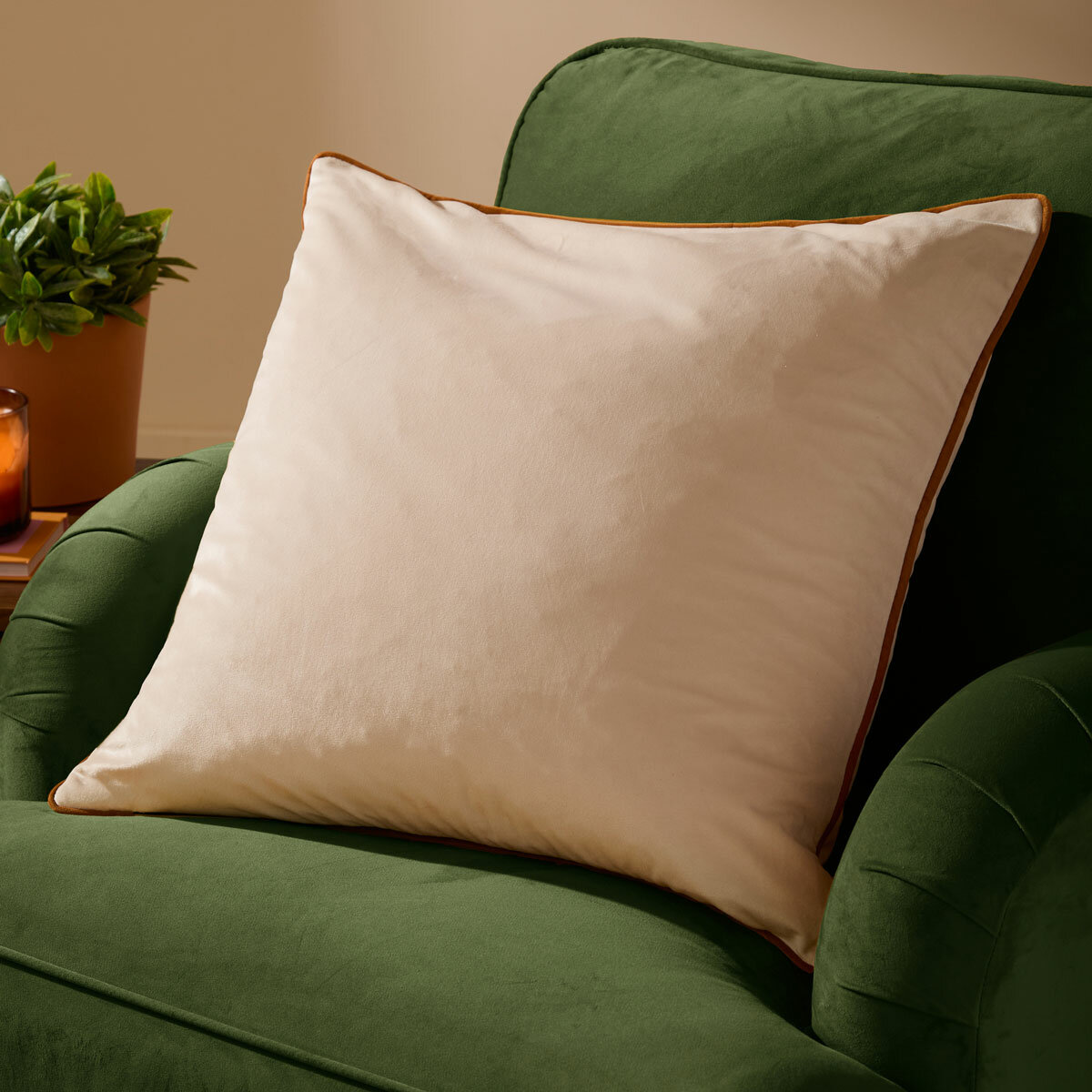 Furn Meridian Ecru Velvet Feather Fill Cushion, 45 x 45 cm Furn Meridian Ecru Velvet Feather Fill Cushion, 45 x 45 cm