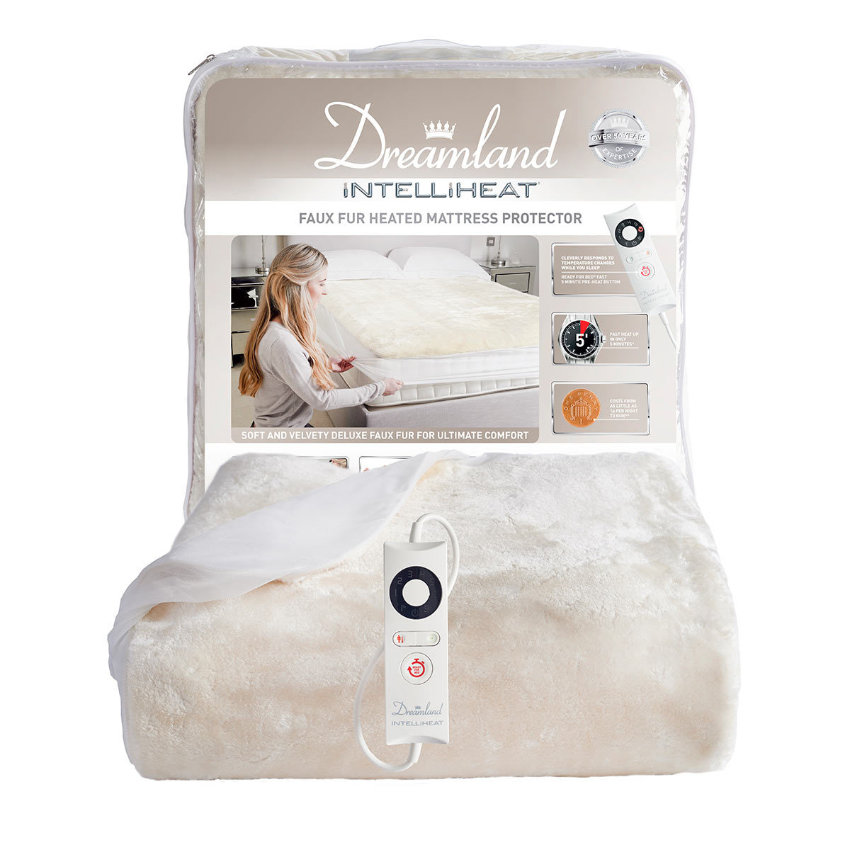 Dreamland Dual Control Intelliheat Faux Fur Heated Mattress Protector ...