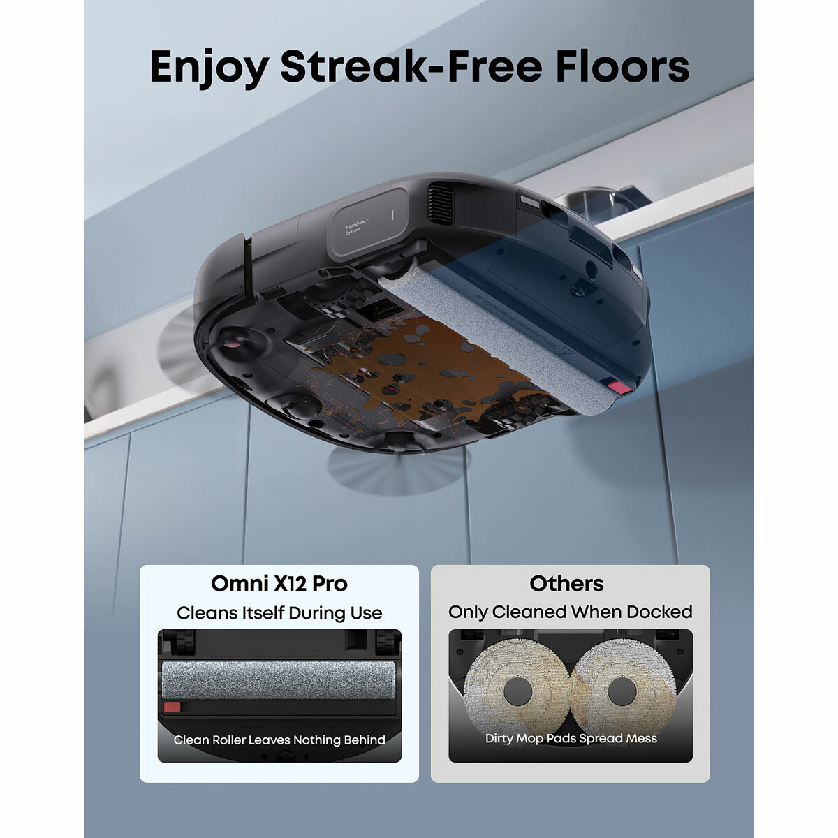 Lifestyle image of Eufy X12  with one stop cleaning solution