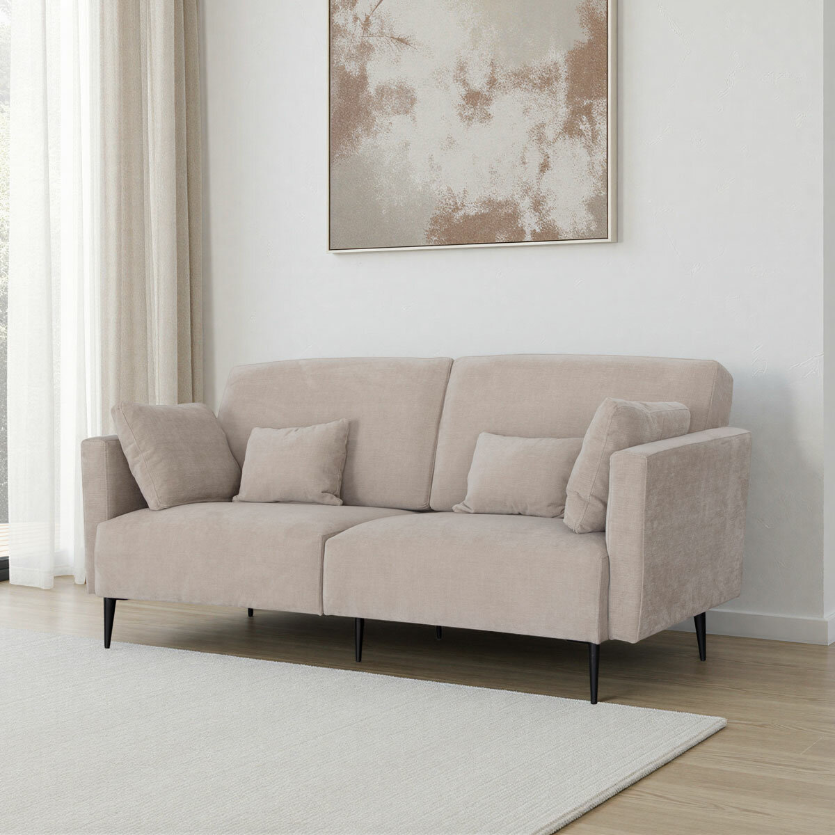 MOONAP Monroe Beige Fabric 3 Seater Sofa
