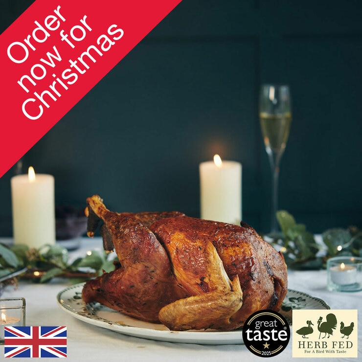 Herb Fed Free Range Bronze Turkey, 8kg Minimum Weight (Serves 14-16 People) Herb Fed Free Range Bronze Turkey, 8kg Minimum Weight (Serves 14-16 People)