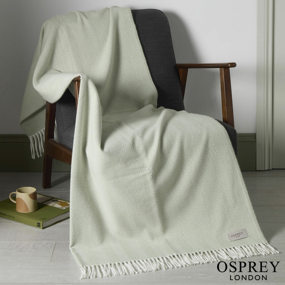 Osprey London Herringbone Fringed Throw in 4 Colours, 140 x 190 cm