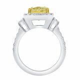 4.88ctw Cushion Cut Fancy Yellow Diamond Halo Ring, Platinum
