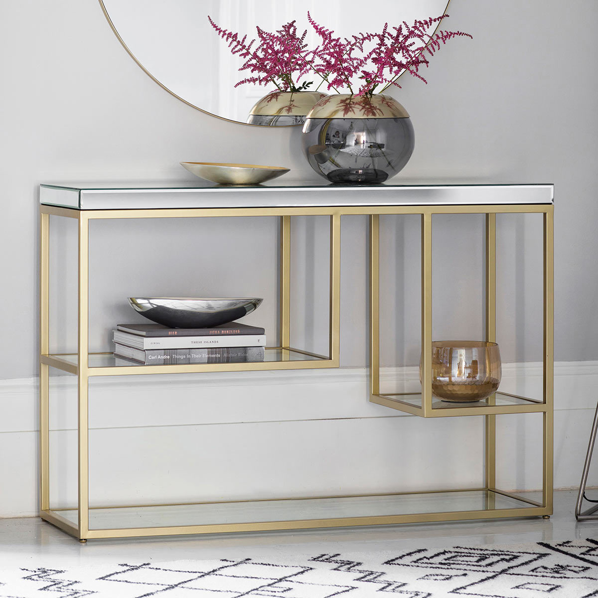 Pippard Console Table With Mirrored Top, Slim Mirrored Console Table Uk