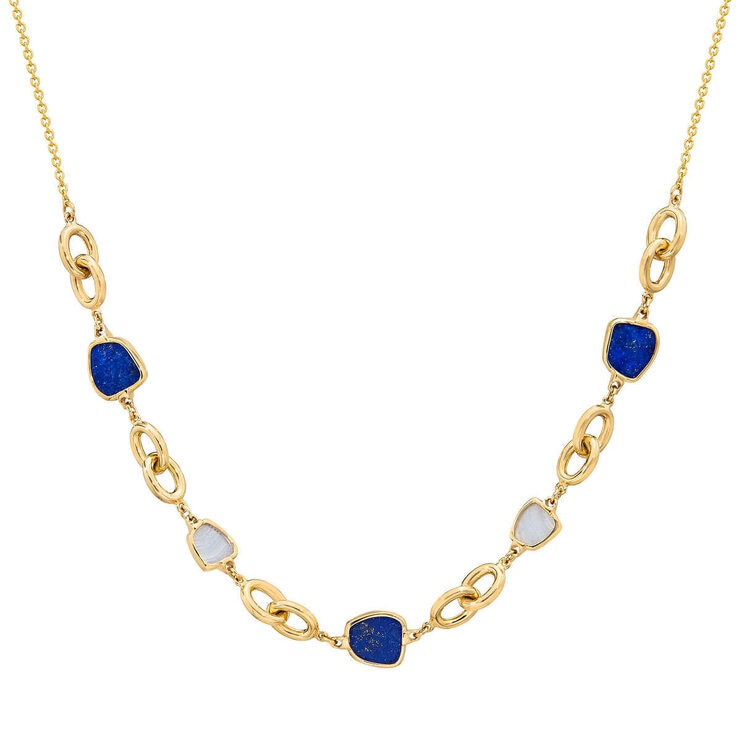Lapis & Chalcedony Necklace, 14ct Yellow Gold Lapis & Chalcedony Necklace, 14ct Yellow Gold