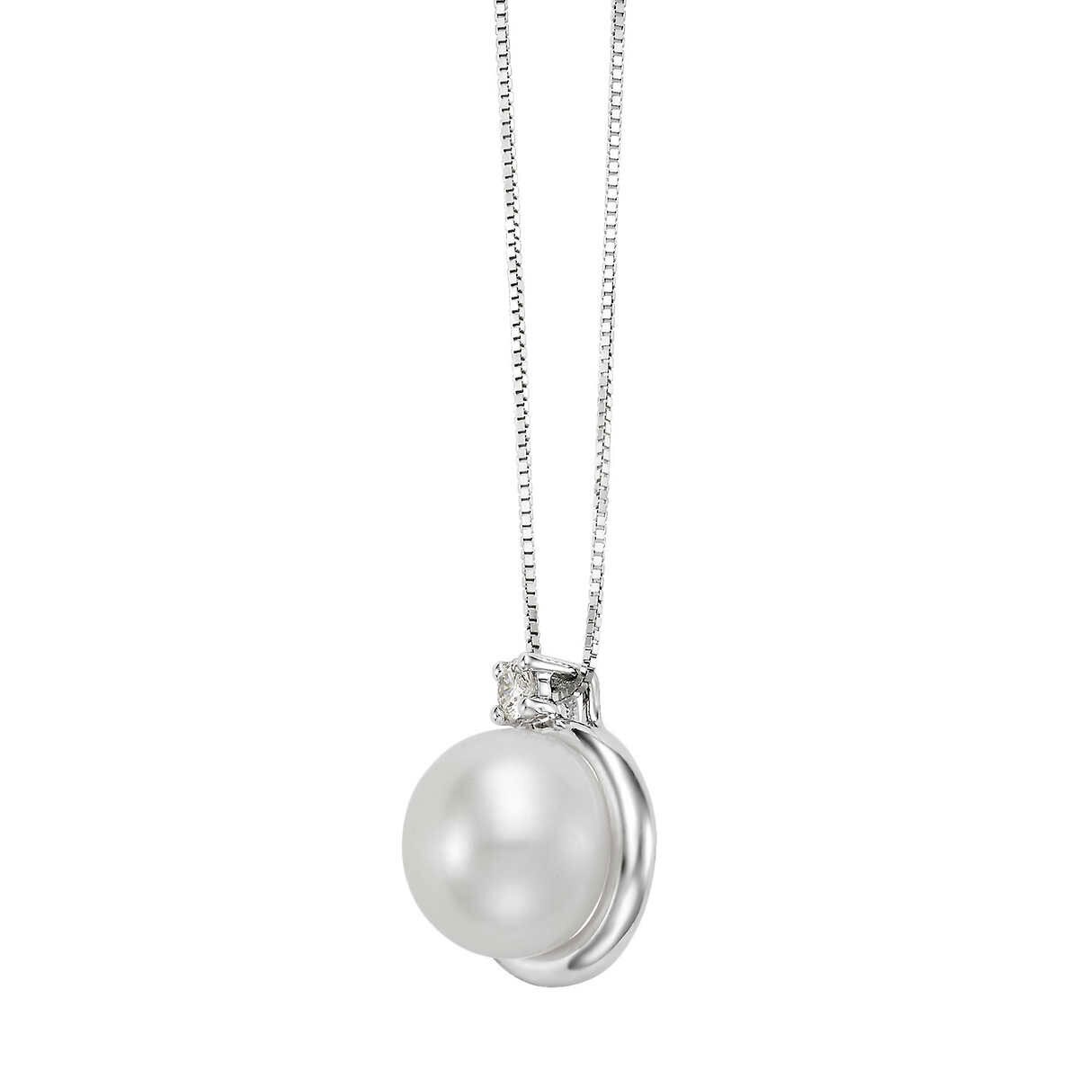 Freshwater 9-10mm Pearl & Diamond 14kt White Gold Pendant