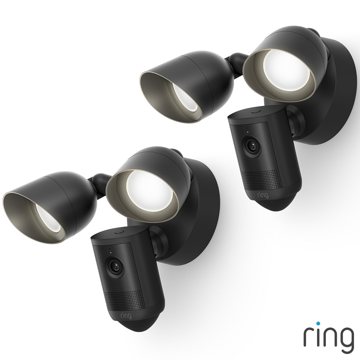 Ring Floodlight Cam (2nd Gen) - Wired - Black Security Camera - Retinal 2K - 2 Pack