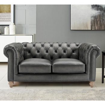 Allington 2 Seater Grey Leather Chesterfield Sofa