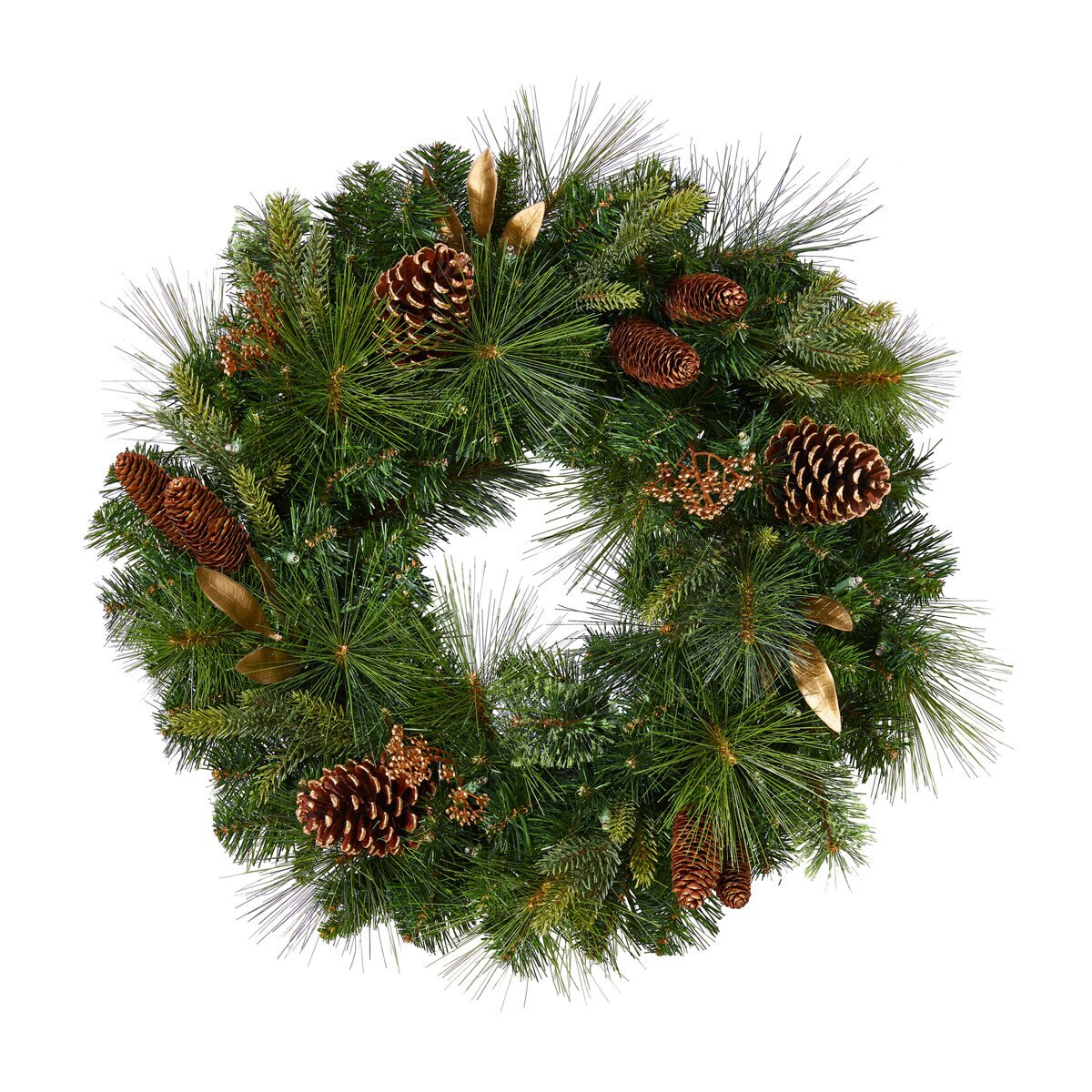 Mixed greenery wreath lit