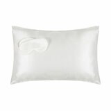 White silk pillowcase with matching padded sleep mask. Elegant, minimalist design enhances sleep quality and comfort. White silk pillowcase with matching padded sleep mask. Elegant, minimalist design enhances sleep quality and comfort.