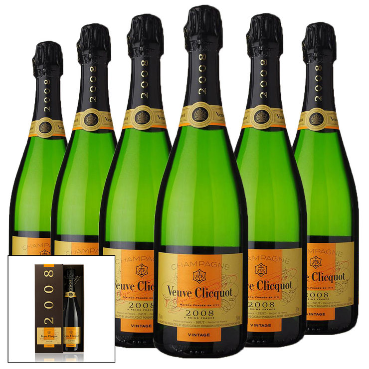 Veuve Clicquot Brut Champagne 2008, 6 x 75cl With Gift