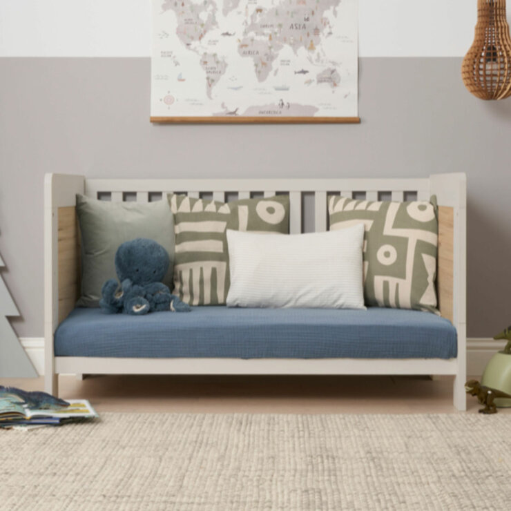 Tutti Bambini Alba Cot Bed with Sprung Mattress, White Sand & Distressed Oak